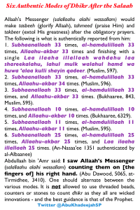 Six Authentic Modes of Dhikr After the Salaah