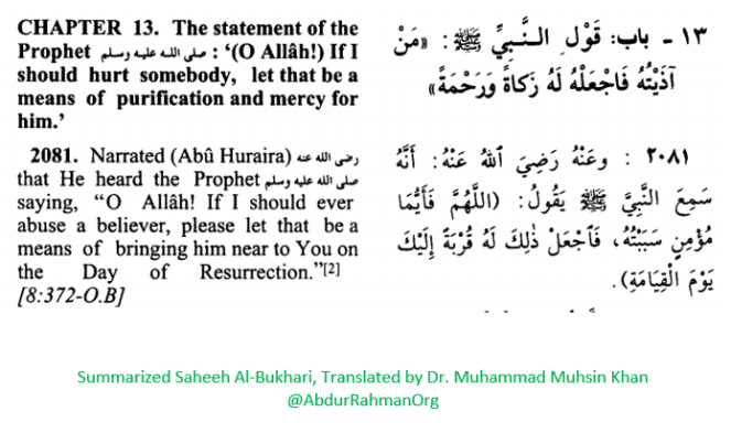 O Allah! If I should ever abuse a believer, please let that be a means of bringing him near to You on the Day of Resurrection
